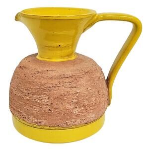 Vintage Signed Italy 17335 Sunny Yellow Ceramic Hand Spun Jug Pitcher 5.5"  x 6"